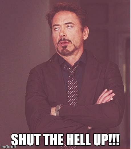 Face You Make Robert Downey Jr Meme | SHUT THE HELL UP!!! | image tagged in memes,face you make robert downey jr | made w/ Imgflip meme maker