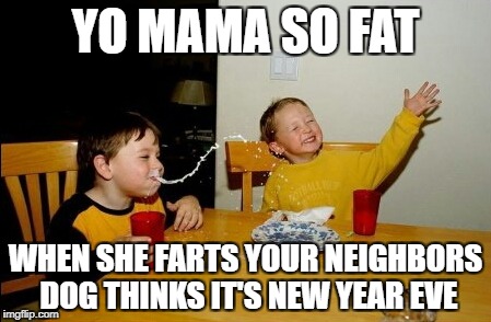 Yo Mamas So Fat | YO MAMA SO FAT; WHEN SHE FARTS YOUR NEIGHBORS DOG THINKS IT'S NEW YEAR EVE | image tagged in memes,yo mamas so fat | made w/ Imgflip meme maker