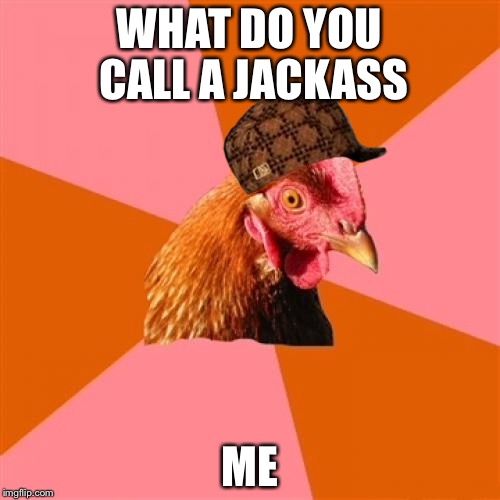 Anti Joke Chicken | WHAT DO YOU CALL A JACKASS; ME | image tagged in memes,anti joke chicken,scumbag,nsfw | made w/ Imgflip meme maker