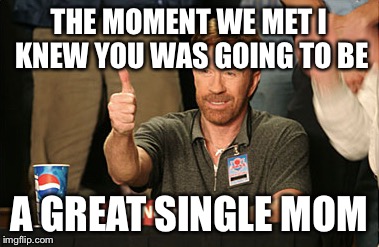 Chuck Norris Approves | THE MOMENT WE MET I KNEW YOU WAS GOING TO BE; A GREAT SINGLE MOM | image tagged in memes,chuck norris approves,chuck norris | made w/ Imgflip meme maker