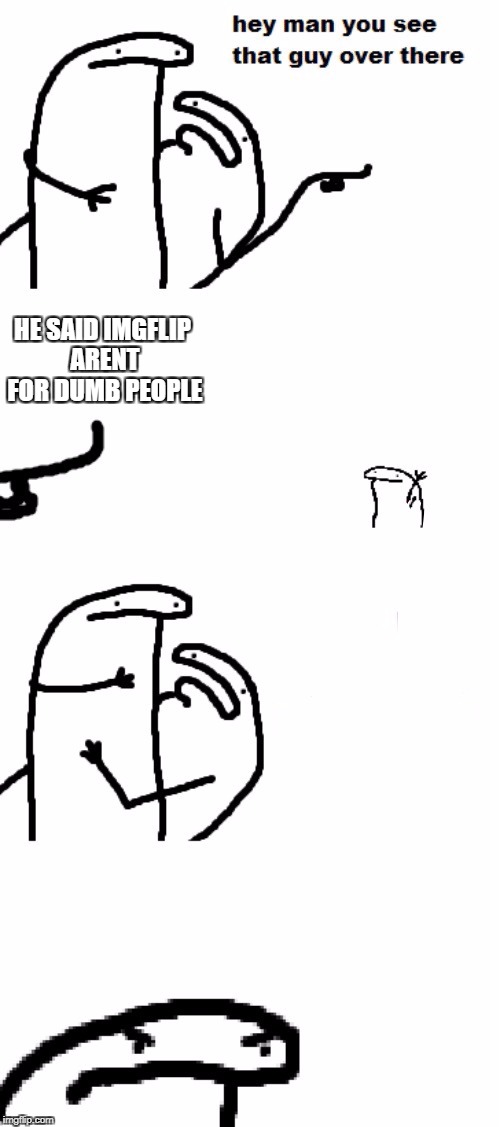 Hey man you see that guy over there | HE SAID IMGFLIP ARENT FOR DUMB PEOPLE | image tagged in hey man you see that guy over there | made w/ Imgflip meme maker