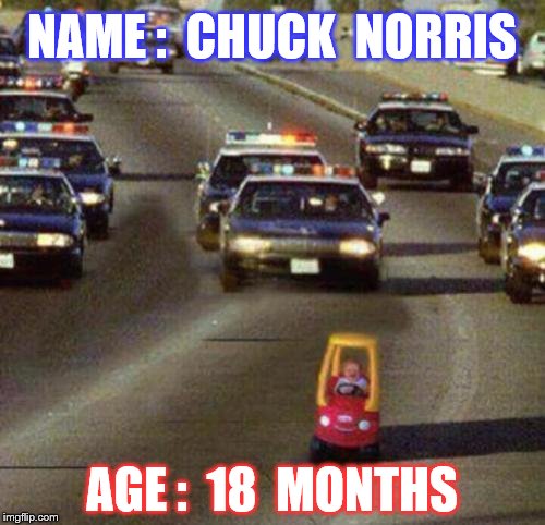 NAME :  CHUCK  NORRIS AGE :  18  MONTHS | made w/ Imgflip meme maker