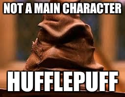 Harry Potter Sorting Hat | NOT A MAIN CHARACTER; HUFFLEPUFF | image tagged in harry potter sorting hat | made w/ Imgflip meme maker
