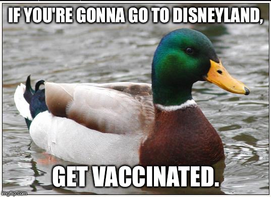 Donald Duck advice mallard on Disneyland | IF YOU'RE GONNA GO TO DISNEYLAND, GET VACCINATED. | image tagged in memes,actual advice mallard,vaccine,disneyland,duck,healthcare | made w/ Imgflip meme maker