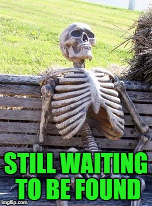 Waiting Skeleton Meme | STILL WAITING TO BE FOUND | image tagged in memes,waiting skeleton | made w/ Imgflip meme maker