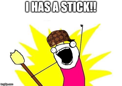 X All The Y | I HAS A STICK!! | image tagged in memes,x all the y,scumbag | made w/ Imgflip meme maker