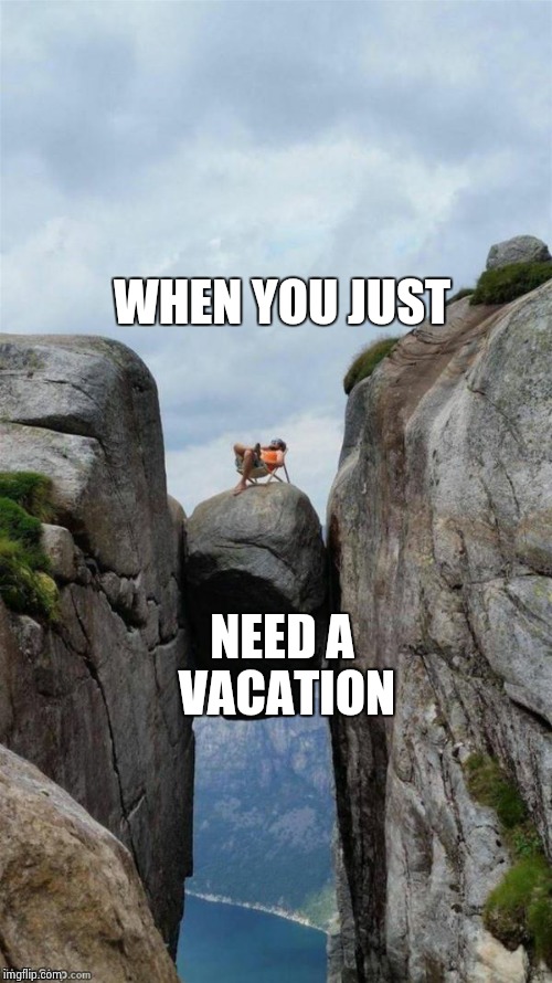 WHEN YOU JUST; NEED A VACATION | image tagged in on a rock | made w/ Imgflip meme maker