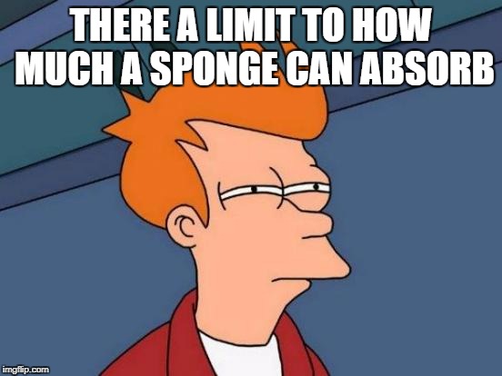 Futurama Fry Meme | THERE A LIMIT TO HOW MUCH A SPONGE CAN ABSORB | image tagged in memes,futurama fry | made w/ Imgflip meme maker