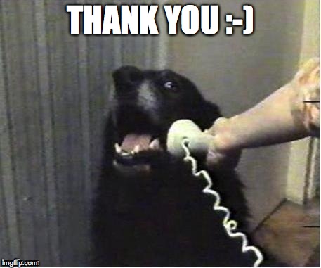 doggo on phone | THANK YOU :-) | image tagged in doggo on phone | made w/ Imgflip meme maker