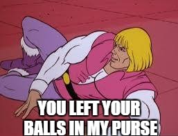 YOU LEFT YOUR BALLS IN MY PURSE | image tagged in you left your balls in my purse | made w/ Imgflip meme maker