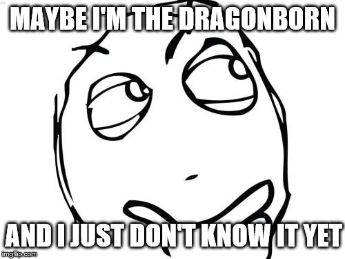 Question Rage Face | MAYBE I'M THE DRAGONBORN; AND I JUST DON'T KNOW IT YET | image tagged in memes,question rage face | made w/ Imgflip meme maker