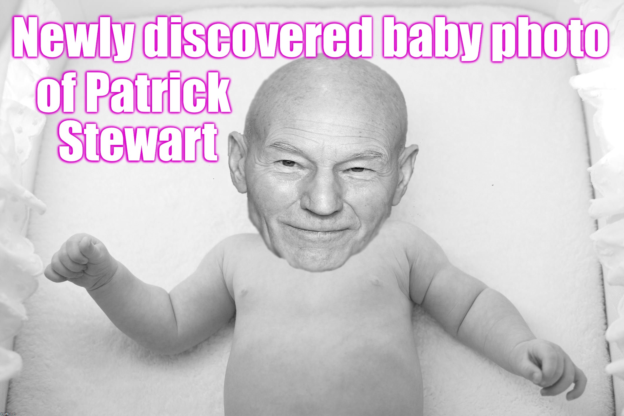 Newly discovered baby photo; of Patrick Stewart | image tagged in patrick stewart,baby | made w/ Imgflip meme maker