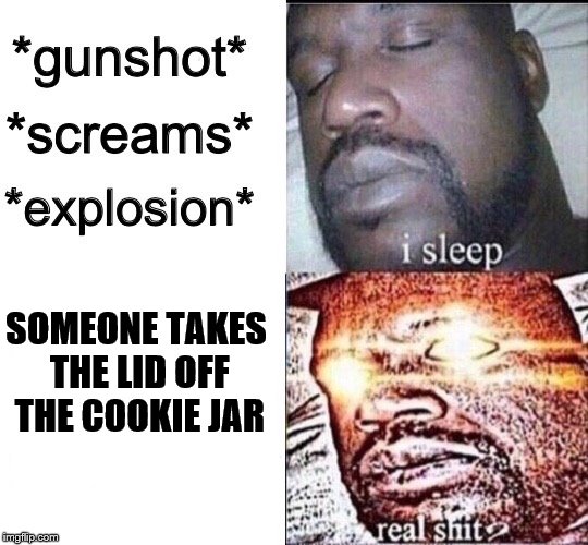 Sleeping Shaq / Real Shit | SOMEONE TAKES THE LID OFF THE COOKIE JAR | image tagged in sleeping shaq / real shit | made w/ Imgflip meme maker
