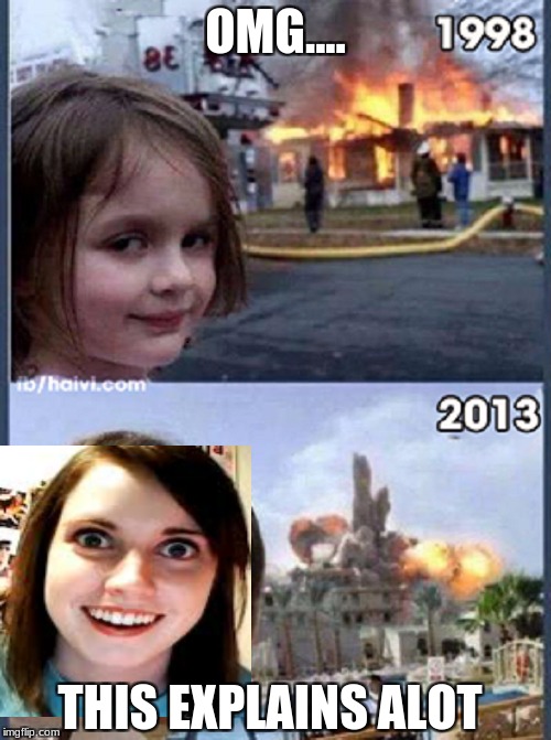 This explains alot.......... | OMG.... THIS EXPLAINS ALOT | image tagged in disaster girl is now grown up | made w/ Imgflip meme maker