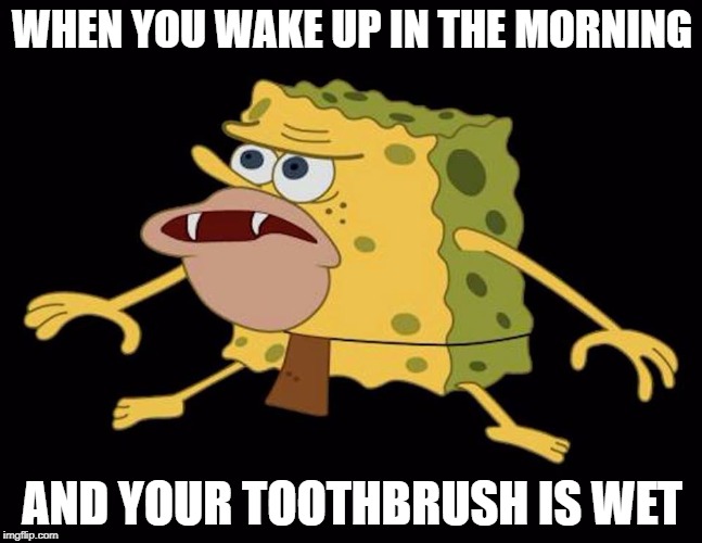 spongegar | WHEN YOU WAKE UP IN THE MORNING; AND YOUR TOOTHBRUSH IS WET | image tagged in spongegar | made w/ Imgflip meme maker