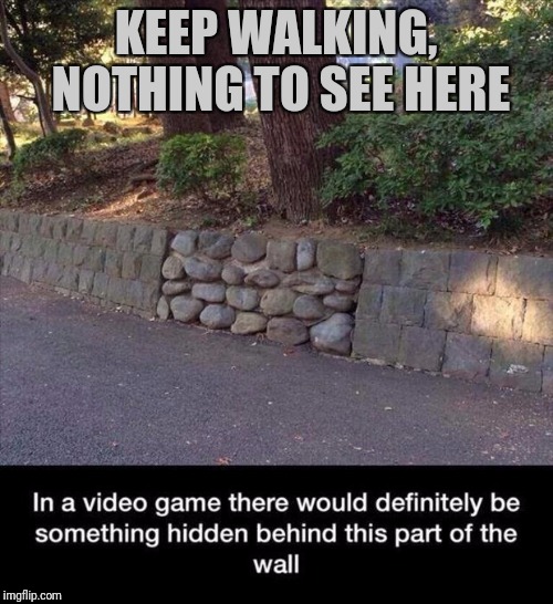 Thinking like a gamer | KEEP WALKING, NOTHING TO SEE HERE | image tagged in video games,easter egg,bonus | made w/ Imgflip meme maker