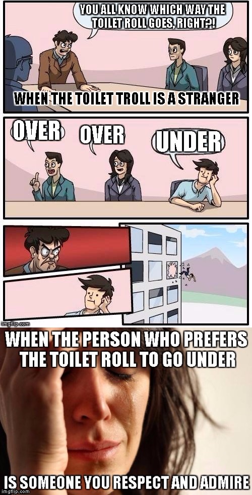 toilet trolls: friend or foe | WHEN THE TOILET TROLL IS A STRANGER | image tagged in toilet rolls,right and wrong,friend or foe,pet peeves,first world problems | made w/ Imgflip meme maker