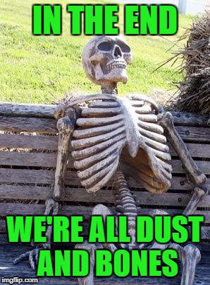 Waiting Skeleton Meme | IN THE END WE'RE ALL DUST AND BONES | image tagged in memes,waiting skeleton | made w/ Imgflip meme maker