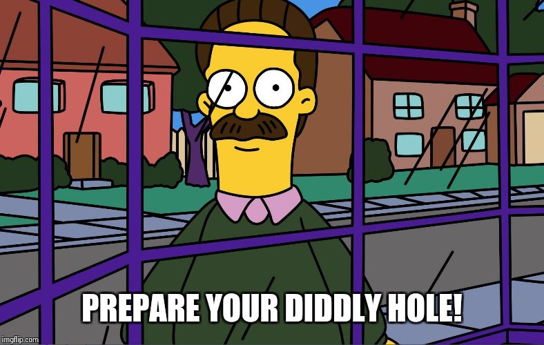 Diddly hole | PREPARE YOUR DIDDLY HOLE! | image tagged in flanders,ned flanders,the simpsons,simpsons | made w/ Imgflip meme maker