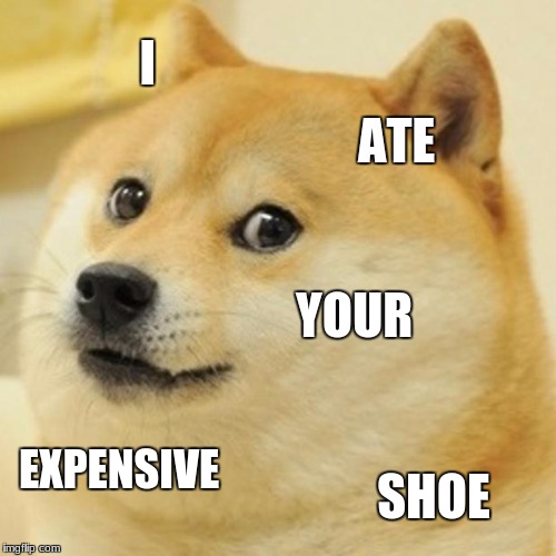 Doge Meme | I; ATE; YOUR; EXPENSIVE; SHOE | image tagged in memes,doge | made w/ Imgflip meme maker