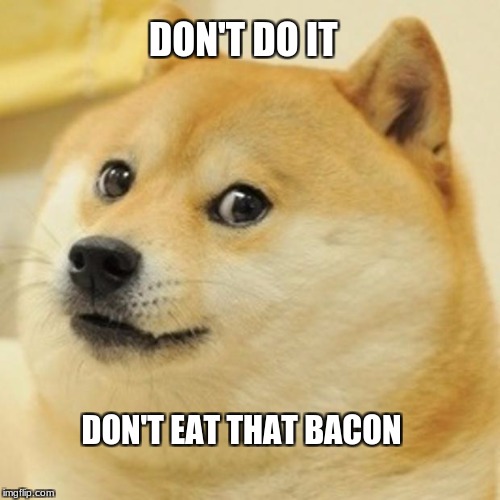Doge Meme | DON'T DO IT; DON'T EAT THAT BACON | image tagged in memes,doge | made w/ Imgflip meme maker