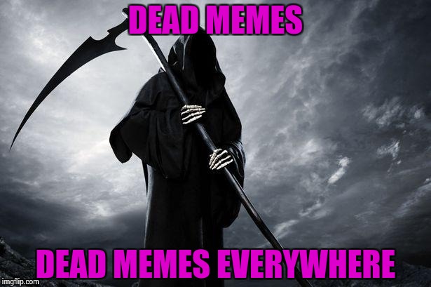 DEAD MEMES DEAD MEMES EVERYWHERE | image tagged in grim reaper | made w/ Imgflip meme maker