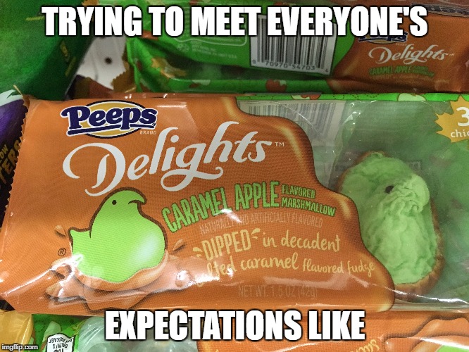 TRYING TO MEET EVERYONE'S; EXPECTATIONS LIKE | image tagged in peeps,expectations,wow,seriously | made w/ Imgflip meme maker