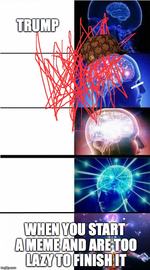 Expanding Brain Meme | TRUMP; WHEN YOU START A MEME AND ARE TOO LAZY TO FINISH IT | image tagged in expanding brain meme,scumbag | made w/ Imgflip meme maker