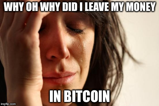 First World Problems Meme | WHY OH WHY DID I LEAVE MY MONEY; IN BITCOIN | image tagged in memes,first world problems | made w/ Imgflip meme maker