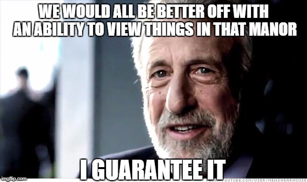 WE WOULD ALL BE BETTER OFF WITH AN ABILITY TO VIEW THINGS IN THAT MANOR I GUARANTEE IT | made w/ Imgflip meme maker