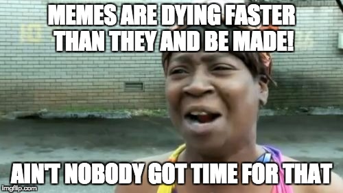 Ain't Nobody Got Time For That | MEMES ARE DYING FASTER THAN THEY AND BE MADE! AIN'T NOBODY GOT TIME FOR THAT | image tagged in memes,aint nobody got time for that | made w/ Imgflip meme maker