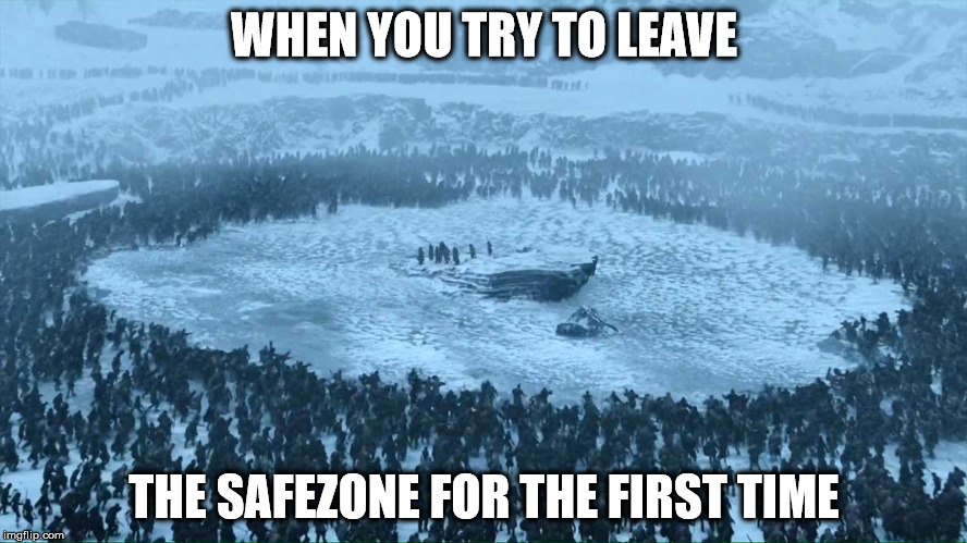 WHEN YOU TRY TO LEAVE; THE SAFEZONE FOR THE FIRST TIME | made w/ Imgflip meme maker