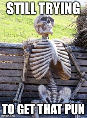 Waiting Skeleton Meme | STILL TRYING TO GET THAT PUN | image tagged in memes,waiting skeleton | made w/ Imgflip meme maker