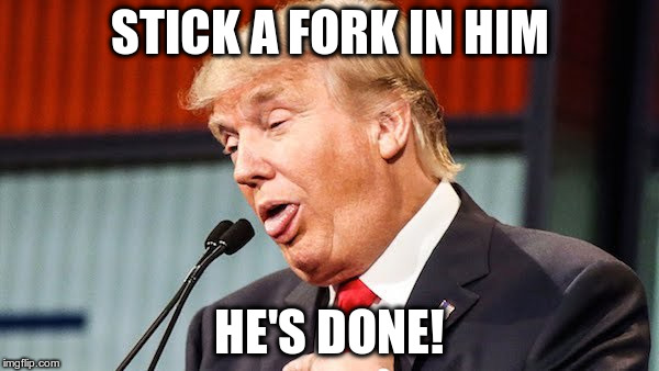 STICK A FORK IN HIM; HE'S DONE! | image tagged in he's done | made w/ Imgflip meme maker