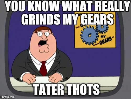 Peter Griffin News Meme | YOU KNOW WHAT REALLY GRINDS MY GEARS; TATER THOTS | image tagged in memes,peter griffin news | made w/ Imgflip meme maker