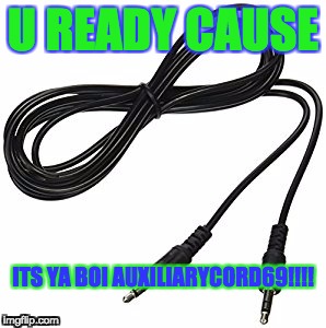 AuxiliaryCord69 | U READY CAUSE; ITS YA BOI AUXILIARYCORD69!!!! | image tagged in auxilary cord | made w/ Imgflip meme maker