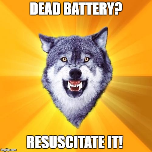 Courage Wolf Meme | DEAD BATTERY? RESUSCITATE IT! | image tagged in memes,courage wolf | made w/ Imgflip meme maker