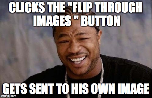 Yo Dawg Heard You Meme | CLICKS THE "FLIP THROUGH IMAGES " BUTTON GETS SENT TO HIS OWN IMAGE | image tagged in memes,yo dawg heard you | made w/ Imgflip meme maker