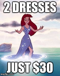 Ariel Dressed Up | 2 DRESSES; JUST $30 | image tagged in ariel dressed up | made w/ Imgflip meme maker