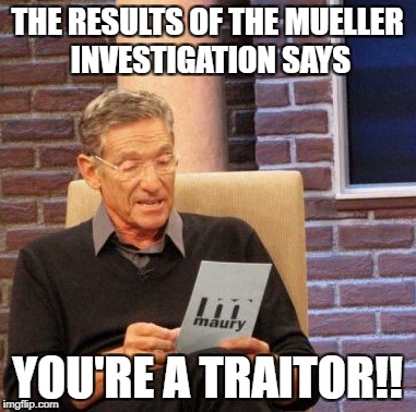 Maury Lie Detector Meme | THE RESULTS OF THE MUELLER INVESTIGATION SAYS; YOU'RE A TRAITOR!! | image tagged in memes,maury lie detector | made w/ Imgflip meme maker