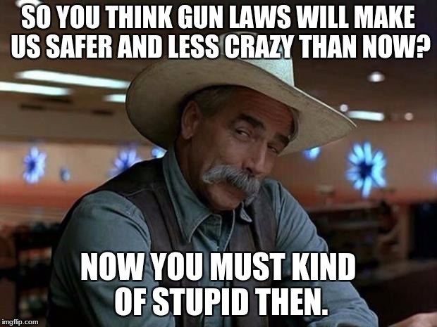 special kind of stupid | SO YOU THINK GUN LAWS WILL MAKE US SAFER AND LESS CRAZY THAN NOW? NOW YOU MUST KIND OF STUPID THEN. | image tagged in special kind of stupid | made w/ Imgflip meme maker