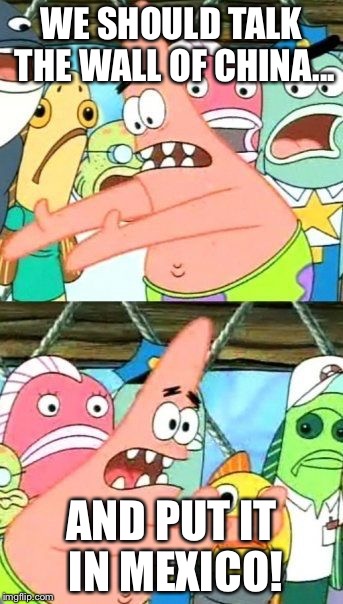 I spelt take wrong  | WE SHOULD TALK THE WALL OF CHINA... AND PUT IT IN MEXICO! | image tagged in memes,put it somewhere else patrick | made w/ Imgflip meme maker