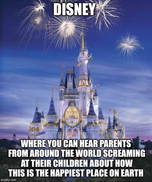 Disney | DISNEY; WHERE YOU CAN HEAR PARENTS FROM AROUND THE WORLD SCREAMING AT THEIR CHILDREN ABOUT HOW THIS IS THE HAPPIEST PLACE ON EARTH | image tagged in disney | made w/ Imgflip meme maker
