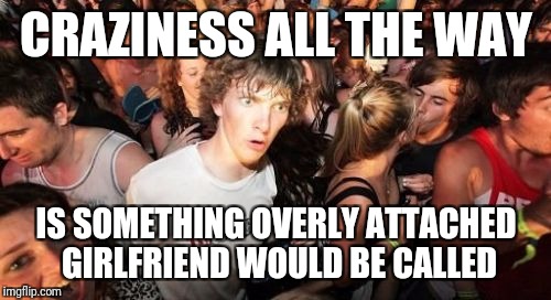 CRAZINESS ALL THE WAY IS SOMETHING OVERLY ATTACHED GIRLFRIEND WOULD BE CALLED | made w/ Imgflip meme maker