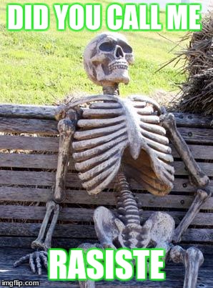 Waiting Skeleton | DID YOU CALL ME; RASISTE | image tagged in memes,waiting skeleton | made w/ Imgflip meme maker