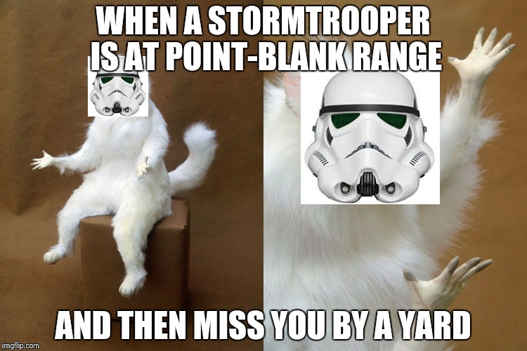 Persian Cat Guardian | WHEN A STORMTROOPER IS AT POINT-BLANK RANGE; AND THEN MISS YOU BY A YARD | image tagged in persian cat guardian | made w/ Imgflip meme maker