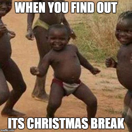 Third World Success Kid Meme | WHEN YOU FIND OUT; ITS CHRISTMAS BREAK | image tagged in memes,third world success kid | made w/ Imgflip meme maker