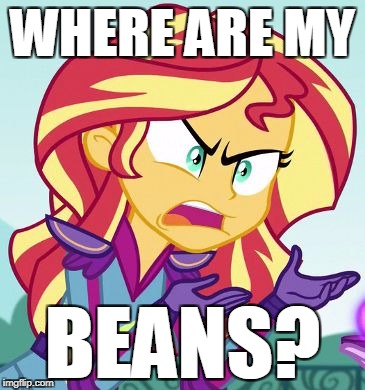 WHERE ARE MY; BEANS? | image tagged in sunset isn't willing to learn | made w/ Imgflip meme maker