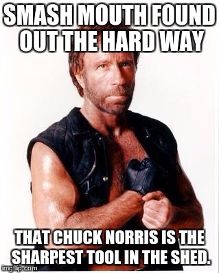 Chuck Norris Meme 
With a Shrek Twist To It. | SMASH MOUTH FOUND OUT THE HARD WAY; THAT CHUCK NORRIS IS THE SHARPEST TOOL IN THE SHED. | image tagged in memes,chuck norris flex,chuck norris,shrek,funny | made w/ Imgflip meme maker