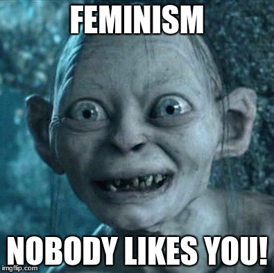 Gollum | FEMINISM; NOBODY LIKES YOU! | image tagged in memes,gollum | made w/ Imgflip meme maker